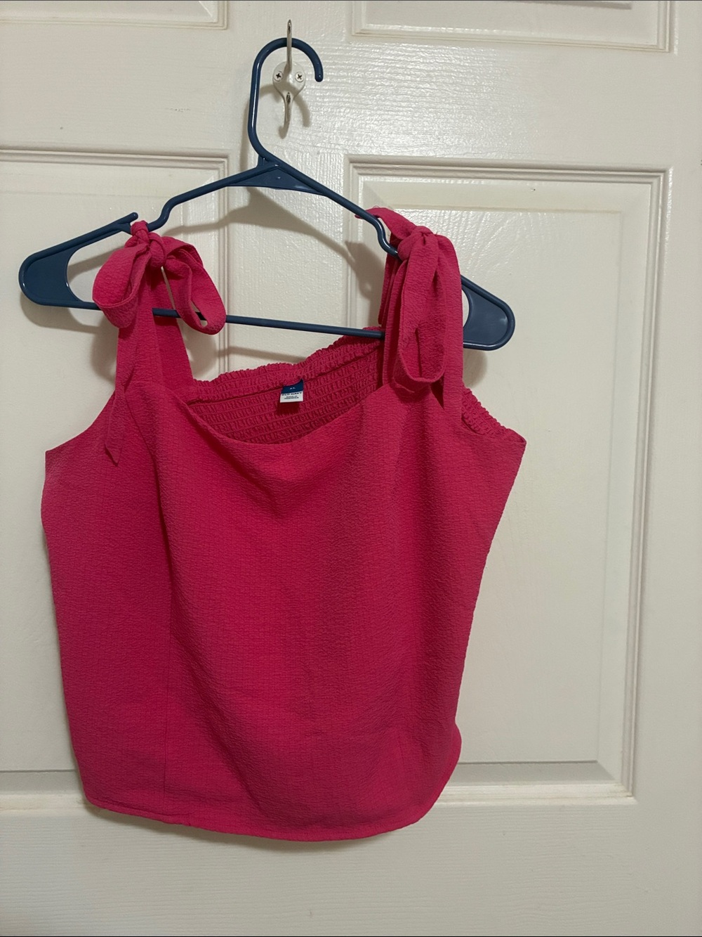 Old Navy Bright Pink Tie-Shoulder Smocked Tank